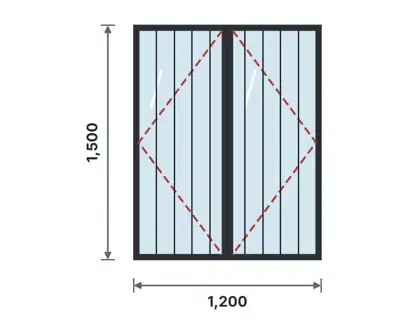 SW02-B Double casement window – Vertical bars drawing