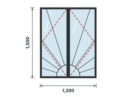 SW02-G Double casement window – Sunburst drawing