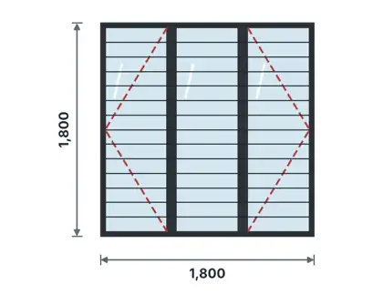 SW03-C Three-light casement window – Horizontal bars drawing
