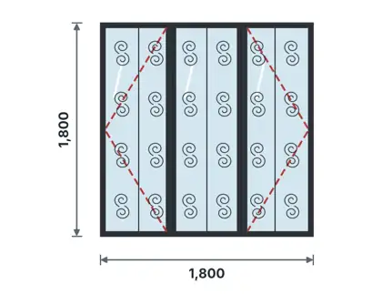 SW03-H Three-light casement window technical drawing, viewed from outside