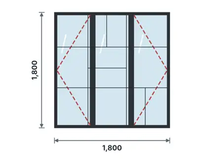 SW03-I Three-light casement window technical drawing, viewed from outside