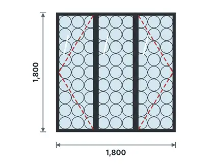 SW03-J Three-light casement window technical drawing, viewed from outside