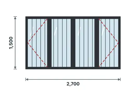 SW04-B Four-light casement window – Vertical bars drawing