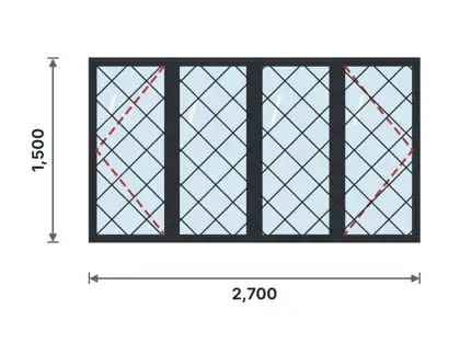 SW04-E Four-light casement window – Diamond lattice drawing