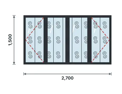 SW04-H Four-light casement window technical drawing, viewed from outside