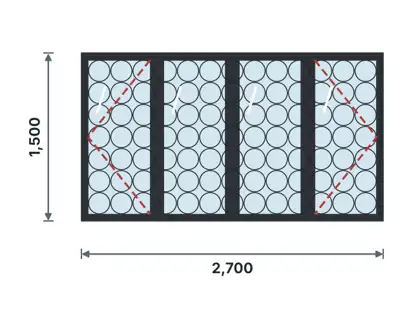 SW04-J Four-light casement window technical drawing, viewed from outside