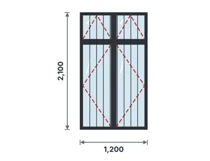 SW05-B Casement window with fanlights technical drawing, viewed from outside