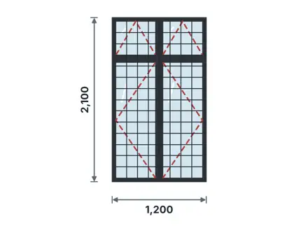 SW05-D Casement window with fanlights – Square grid drawing