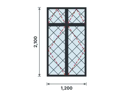 SW05-E Casement window with fanlights – Diamond lattice drawing