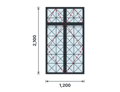 SW05-F Casement window with fanlights technical drawing, viewed from outside