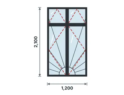 SW05-G Casement window with fanlights technical drawing, viewed from outside