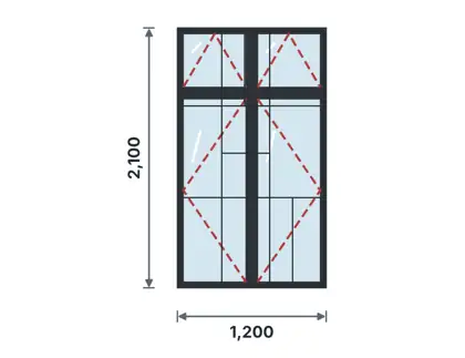SW05-I Casement window with fanlights technical drawing, viewed from outside