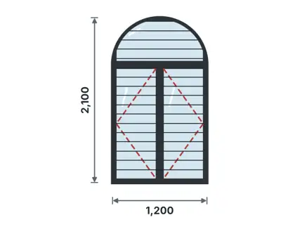 SW09-C Arched-head double casement technical drawing, viewed from outside