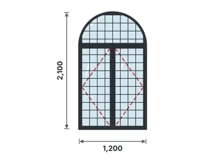 SW09-D Arched-head double casement – Square grid drawing