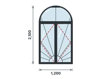 SW09-G Arched-head double casement technical drawing, viewed from outside