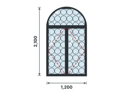 SW09-J Arched-head double casement technical drawing, viewed from outside