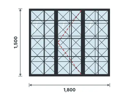 SW11-F Heritage slim-steel grid window technical drawing, viewed from outside