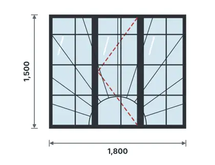SW11-G Heritage slim-steel grid window technical drawing, viewed from outside