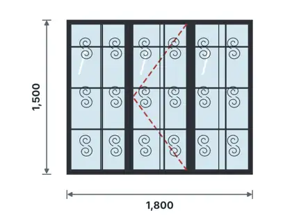 SW11-H Heritage slim-steel grid window technical drawing, viewed from outside