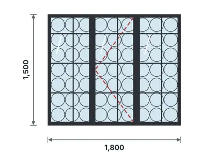 SW11-J Heritage slim-steel grid window technical drawing, viewed from outside