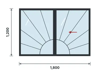 SW12-G Steel sliding window technical drawing, viewed from outside