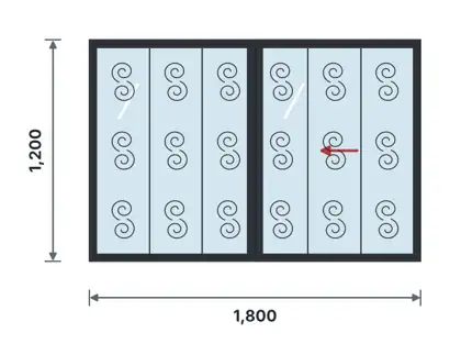 SW12-H Steel sliding window technical drawing, viewed from outside