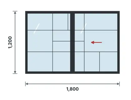 SW12-I Steel sliding window technical drawing, viewed from outside