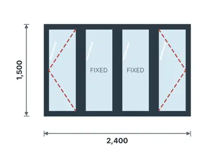 WC-07 Casement window (40 series) technical drawing, viewed from outside