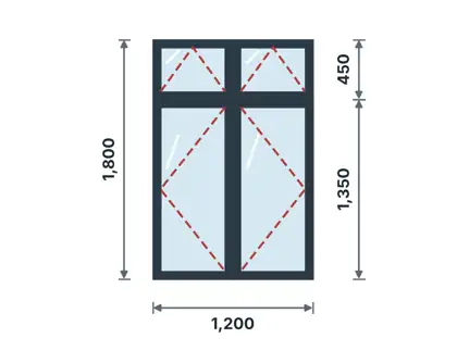 WC-08 Casement with top-hung fanlights (50 series) technical drawing, viewed from outside