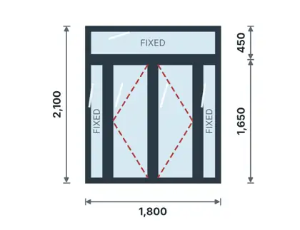 WC-09 French casement with fixed fanlight (50 series) technical drawing, viewed from outside