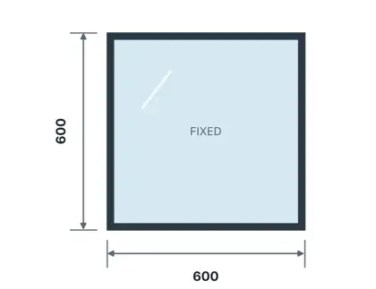 WF-01 Fixed window technical drawing, viewed from outside