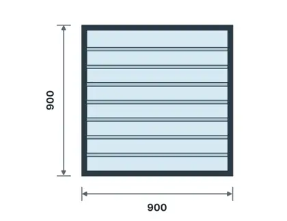 WL-02 Glass louvre window technical drawing, viewed from outside
