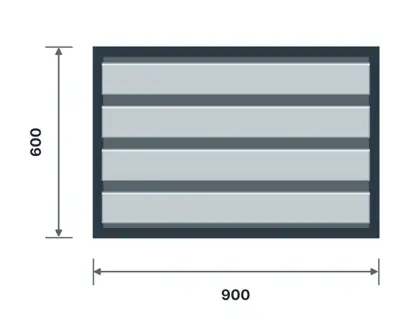 WL-04 Adjustable aluminium blade louvre window technical drawing, viewed from outside