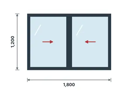 WS-06 Heavy-duty 2-panel sliding window technical drawing, viewed from outside
