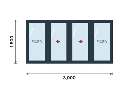 WS-09 Heavy-duty 4-panel sliding window technical drawing, viewed from outside