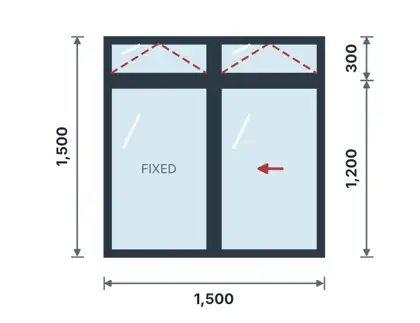 WS-10 Sliding window with top-hung fanlight technical drawing, viewed from outside