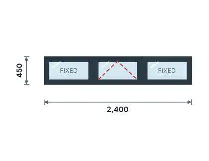 WX-01 Clerestory ribbon window technical drawing, viewed from outside